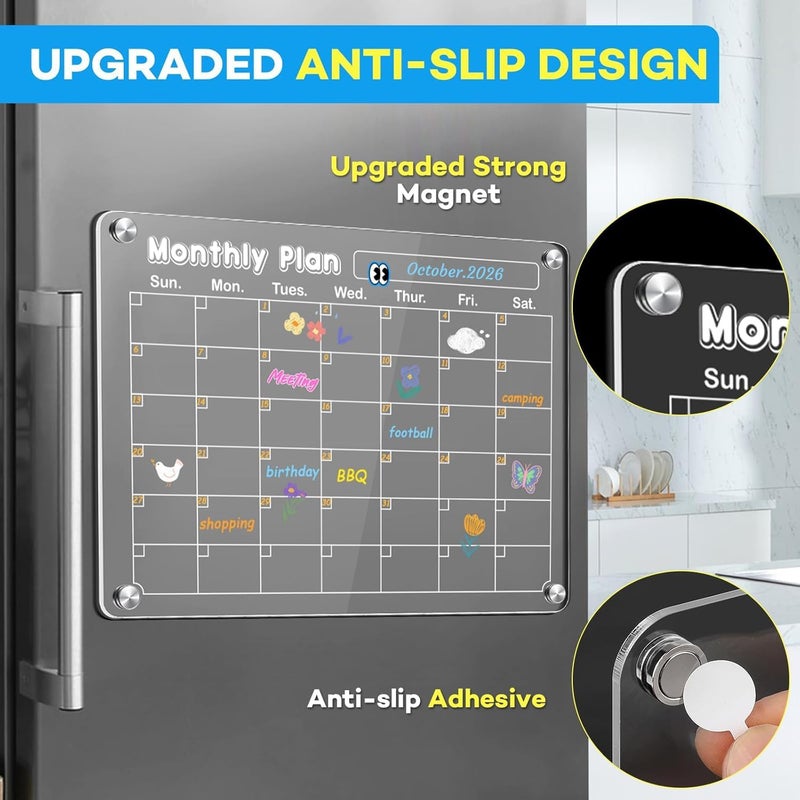 MIKEDE Fridge Calendar, 3 Pack Magnetic Calendar for Refrigerator, Clear Acrylic Dry Erase Board Whiteboard Magnetic Planning Boards Set, Includes 6 Colors Markers, Magnet Pen Holder, Towel - Image 3